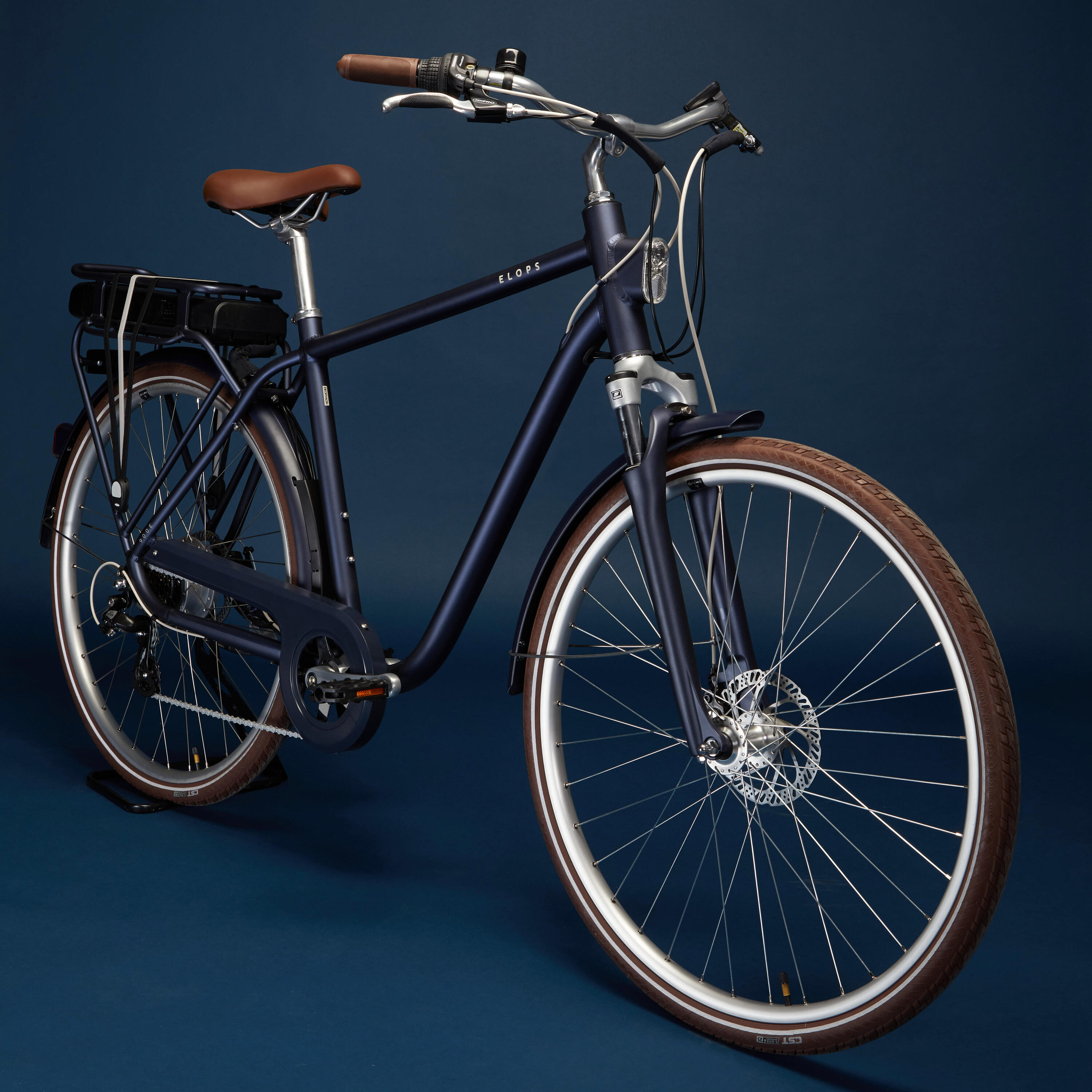 Elektrische stadsfiets Elops 900 hoog frame marineblauw 36/45