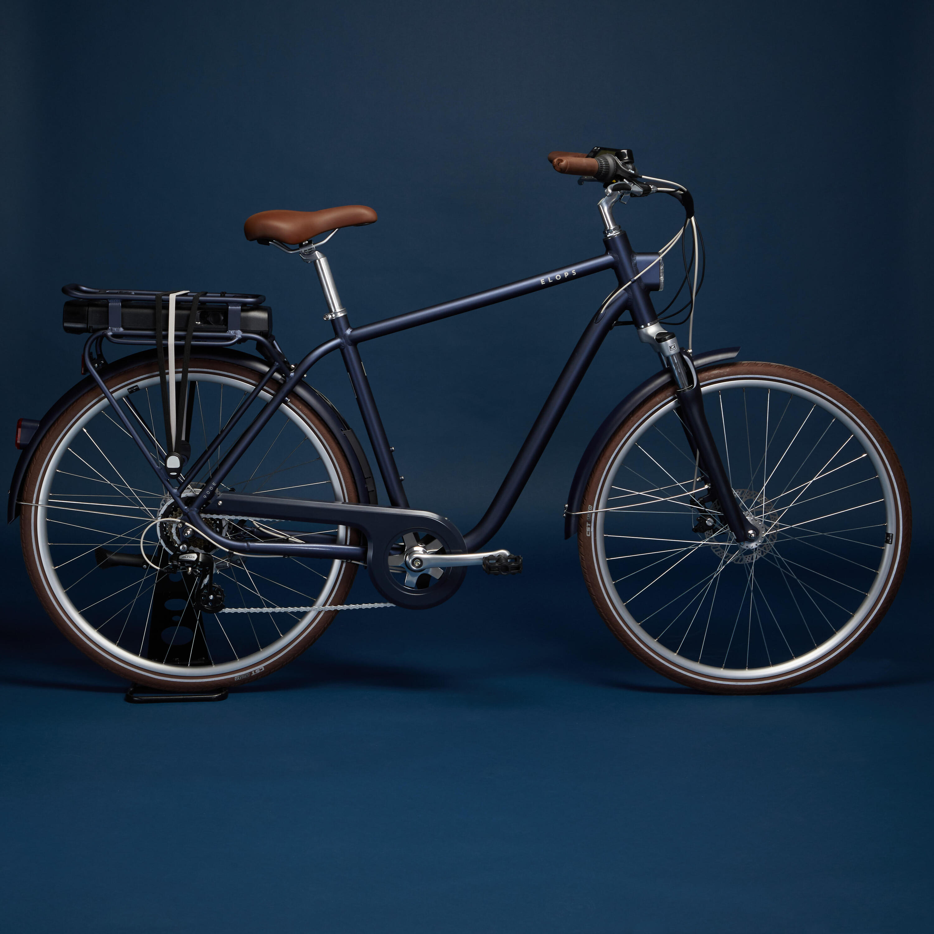 Elektrische stadsfiets Elops 900 hoog frame marineblauw 33/45