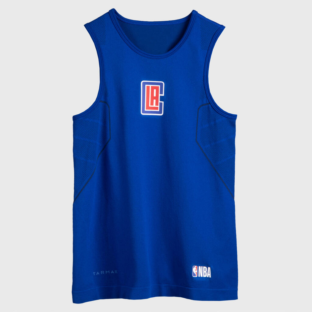 Kids' Slim Fit Basketball Base Layer Top UT500 - Blue/NBA Los Angeles Clippers