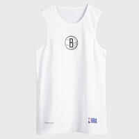 Kids' Slim Fit Basketball Base Layer Jersey UT500 - White/NBA Brooklyn Nets