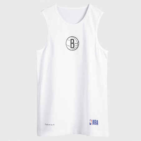 Kids' Slim Fit Basketball Base Layer Jersey UT500 - White/NBA Brooklyn Nets