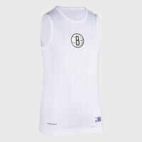 Kids' Slim Fit Basketball Base Layer Jersey UT500 - White/NBA Brooklyn Nets