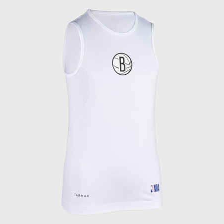 Kids' Slim Fit Basketball Base Layer Jersey UT500 - White/NBA Brooklyn Nets