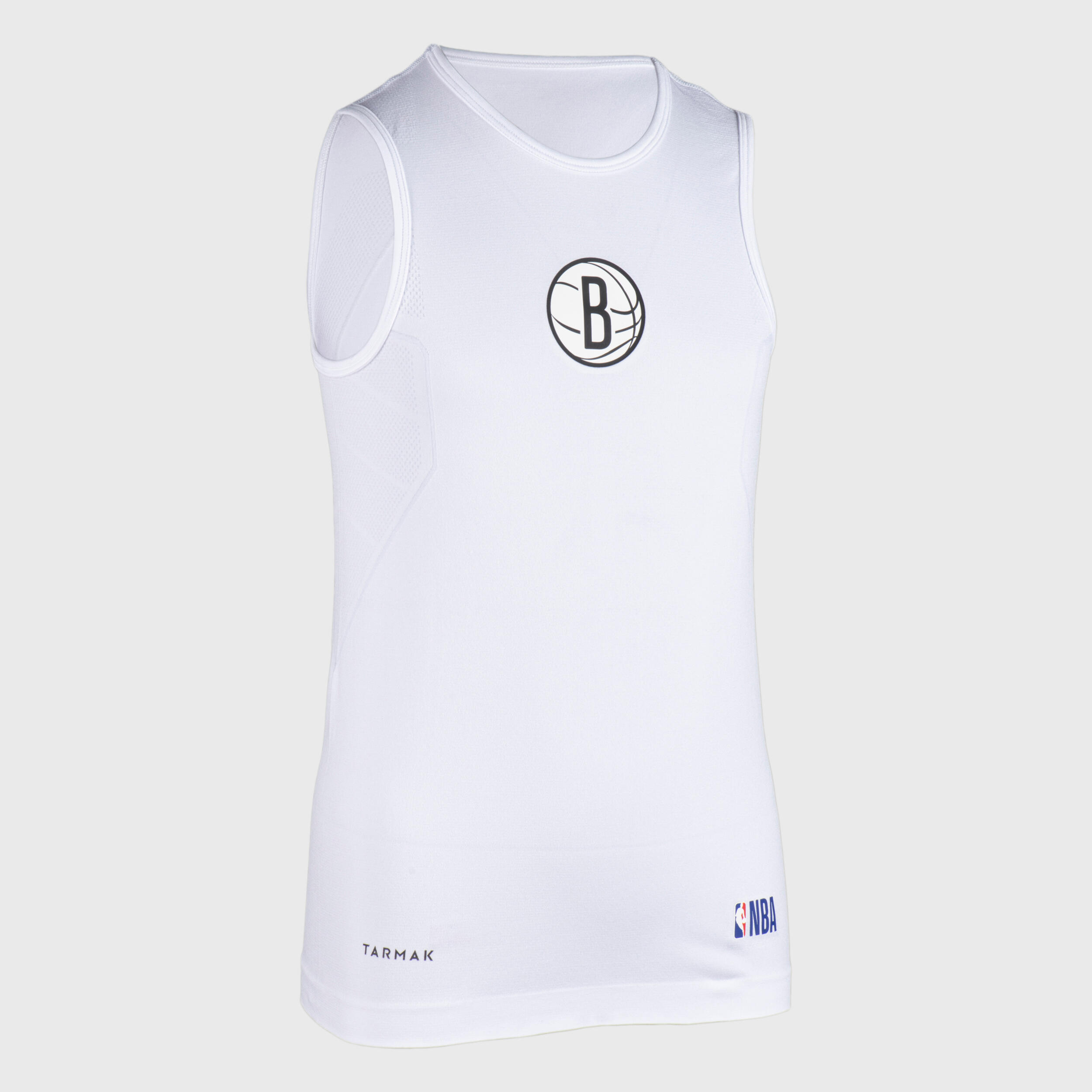 Kids' Slim Fit Basketball Base Layer Jersey UT500 - White/NBA Brooklyn Nets 3/9