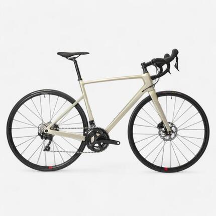 Bicicleta de carretera mujer de carbono con freno de disco Van Rysel EDR beige