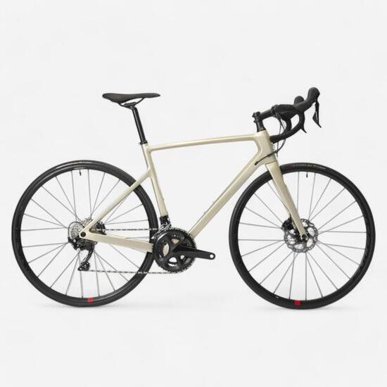 Bicicleta de carretera mujer de carbono con freno de disco Van Rysel EDR beige