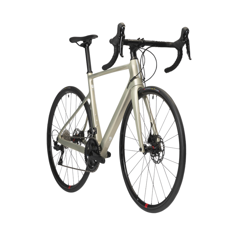 Velo route femme EDR carbone Disc shimano 105 beige pour les clubs et collectivites Decathlon Pro