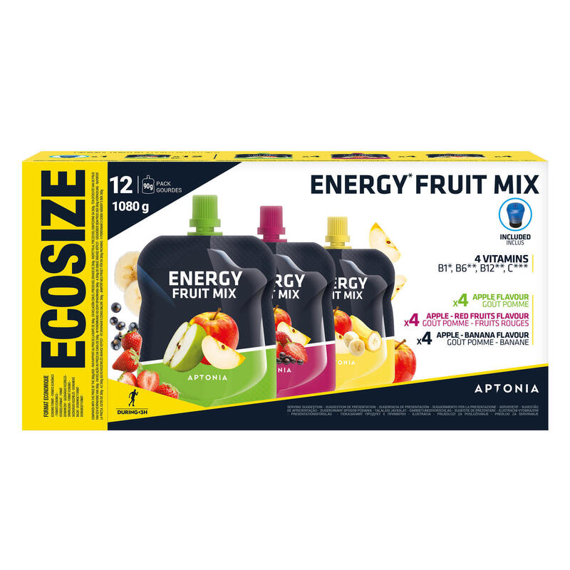 Spécialité de fruits énergétique 12x90g Pomme, Pomme-Banane, Pomme-Fruits Rouges