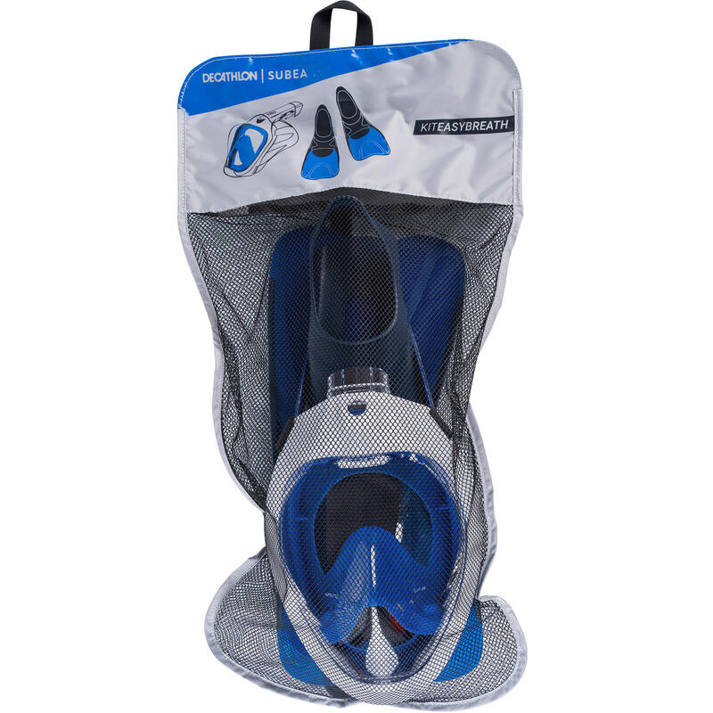Kit snorkeling mască Easybreath 500 labe de înot Albastru Adulți 