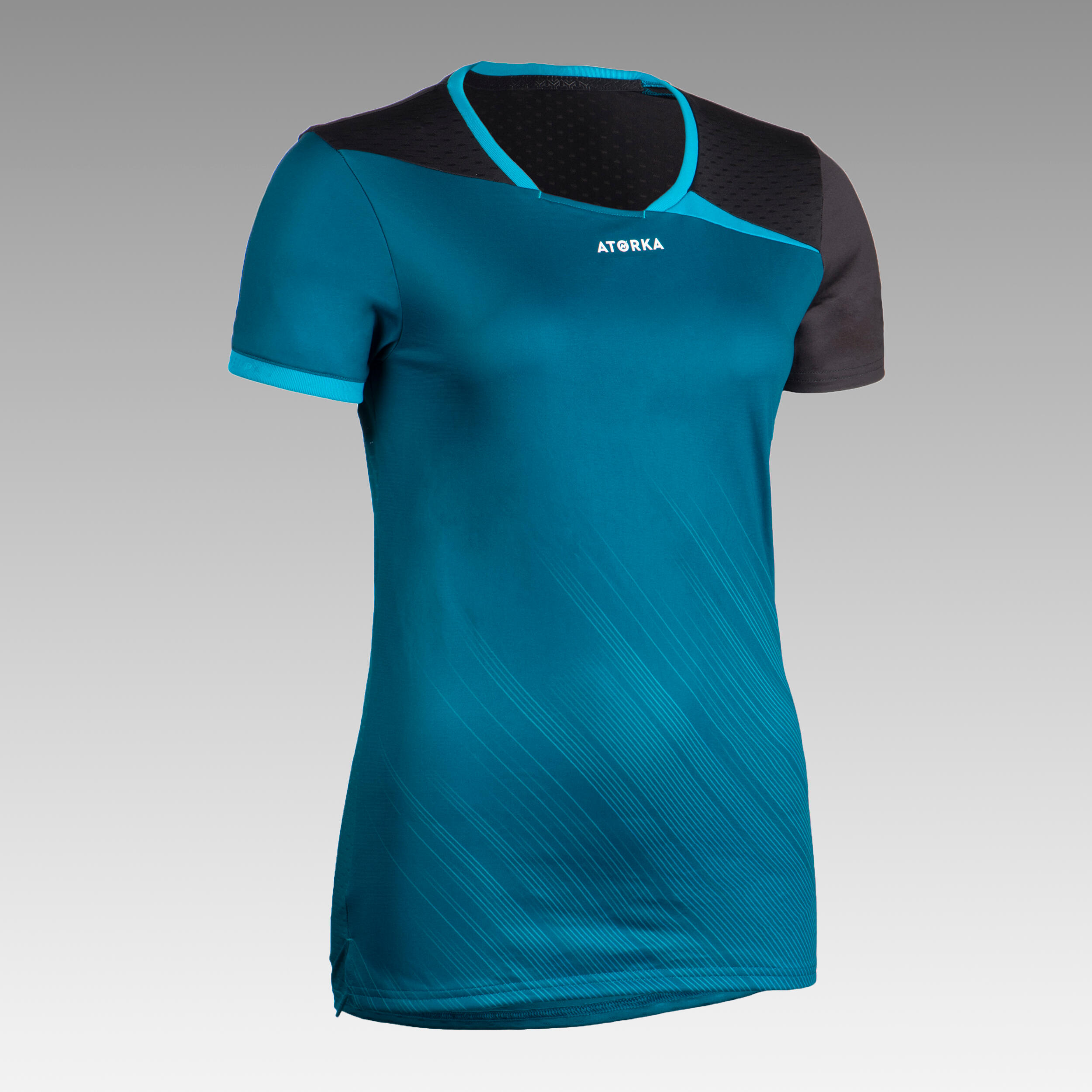 Women s Short Sleeved Handball Jersey H500 Blue Black ATORKA