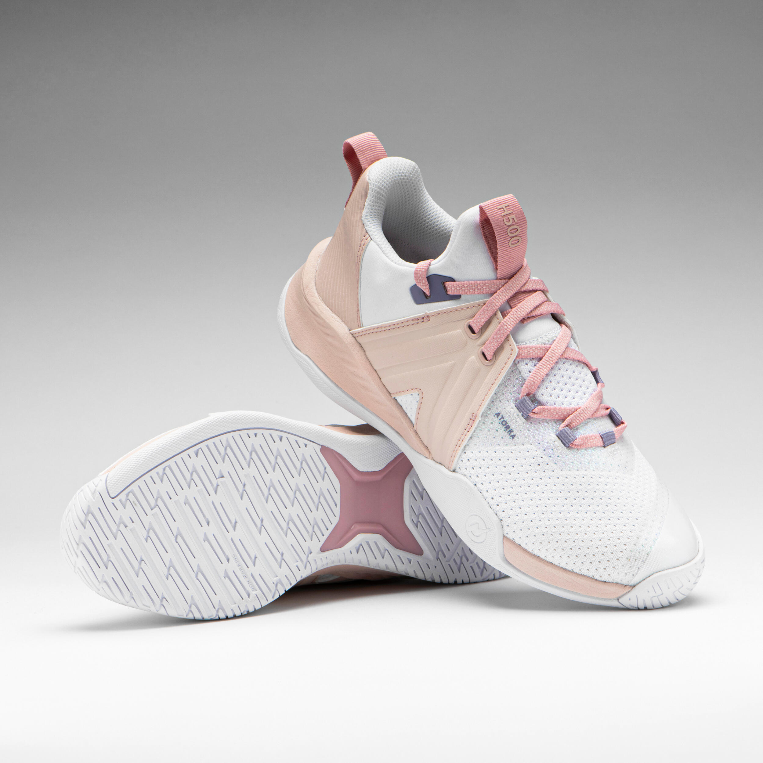 Zapatillas de balonmano Unisex H500 FASTER rosa blanco