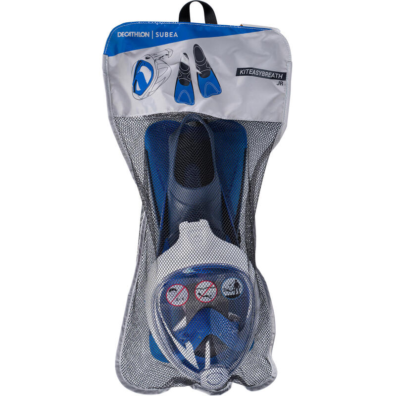 Kit Snorkel Máscara Easybreath Aletas Niños Azul