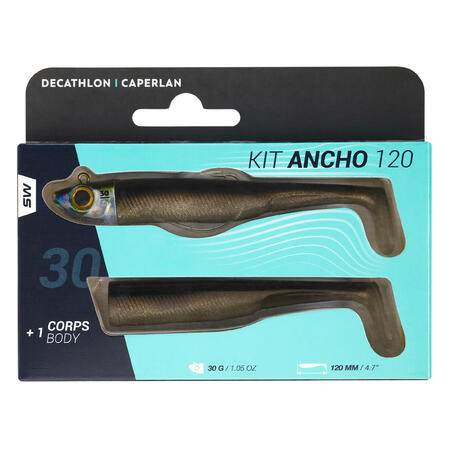 Kit leurres souples shad texan anchois ANCHO 120 30gr orange pêche en mer