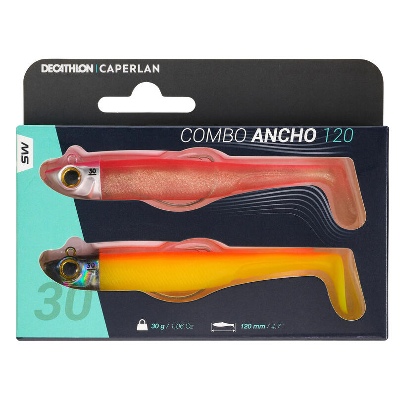 COMBO leurres souples shad texan anchois ANCHO 120 30gr Orange/Rose pêche en mer