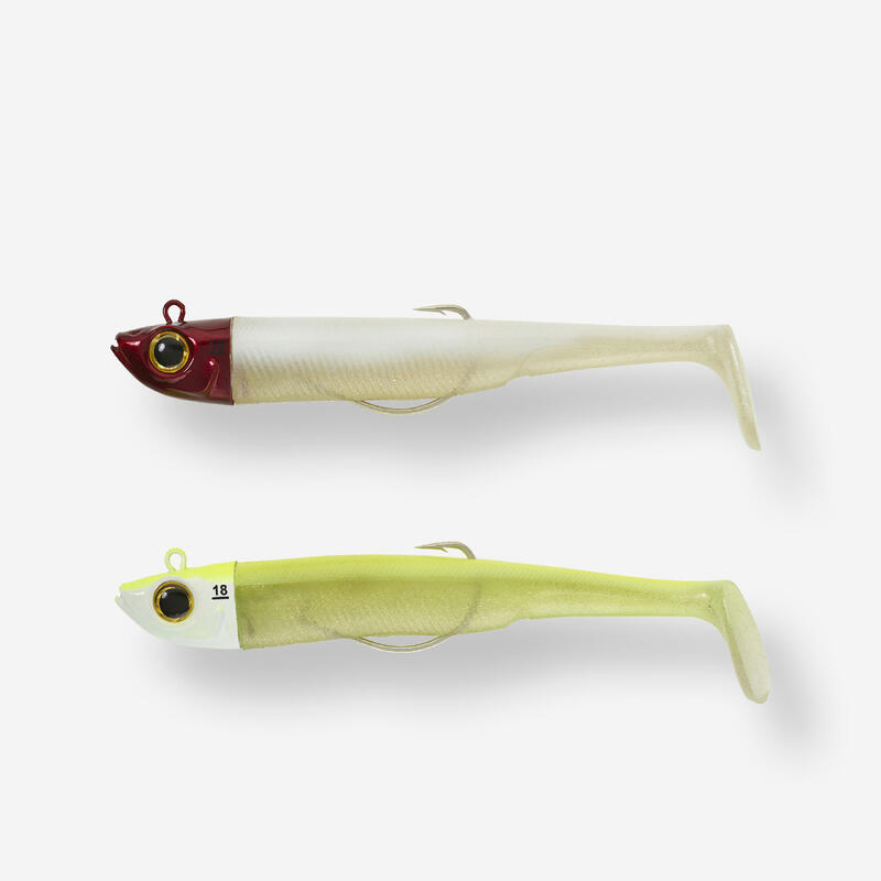 COMBO leurres souples shad texan ANCHO 120 18gr Tête rouge/Jaune pêche en mer