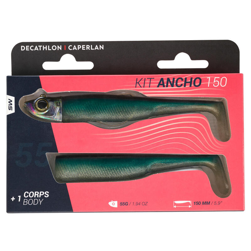 KIT leurres souples shad texan anchois ANCHO 150 55gr Bleu pêche en mer