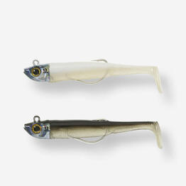 Combo leurres souples texan ancho 90 12g dos noir/blanc argent pêche en mer