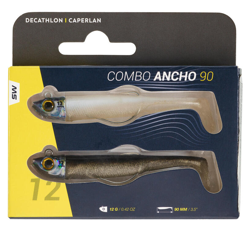 COMBO leurres souples texan ANCHO 90 12g dos noir/blanc argent pêche en mer