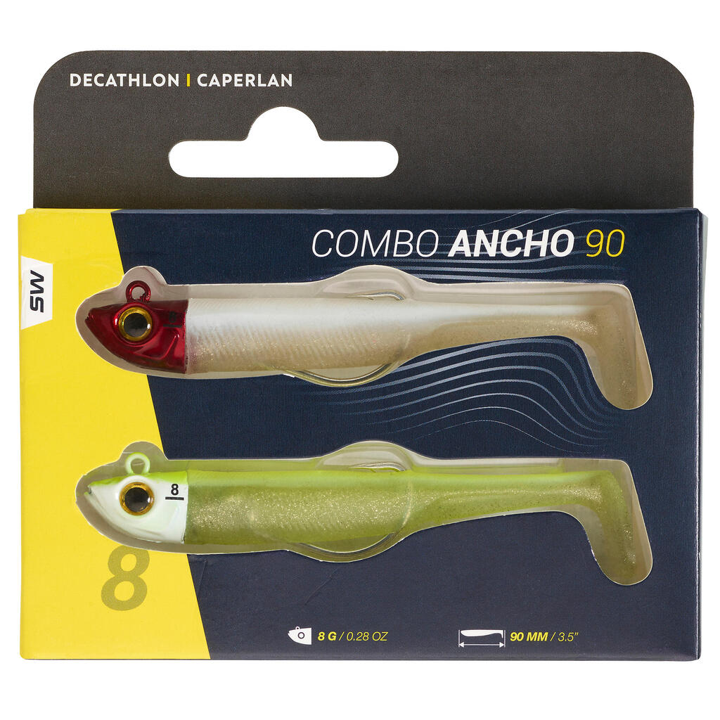 COMBO leurres souples texan ANCHO 90 8g Têterouge/jaune fluo pêche en mer