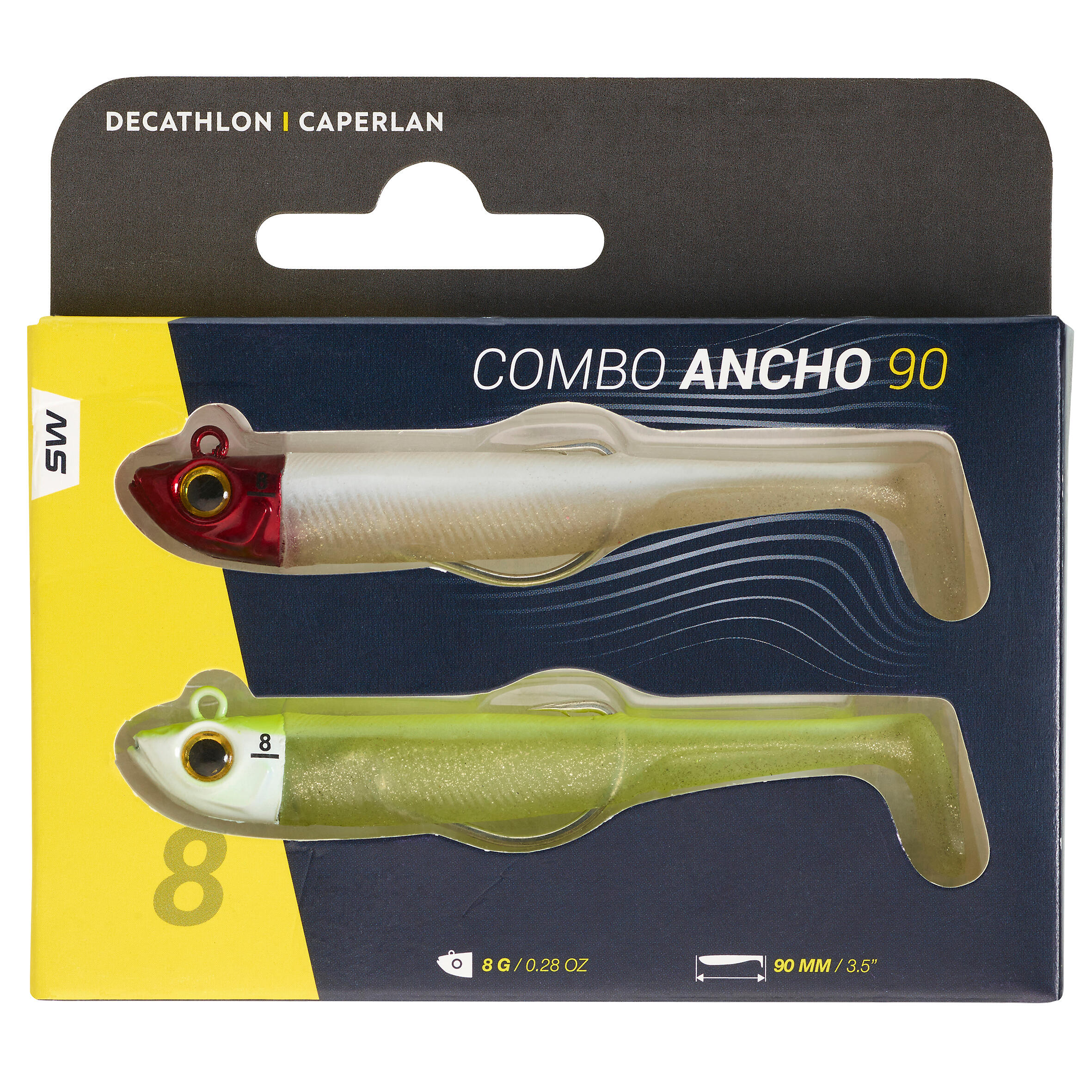 Set softbaits voor zeevissen Ancho 90 Texas shad ansjovis rode kop/fluogeel 8 g 8/8