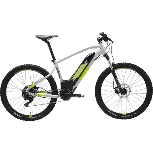 Bicicleta MTB eléctrica y semirrígida gris con amarillo ácido de 27.5" E-ST520