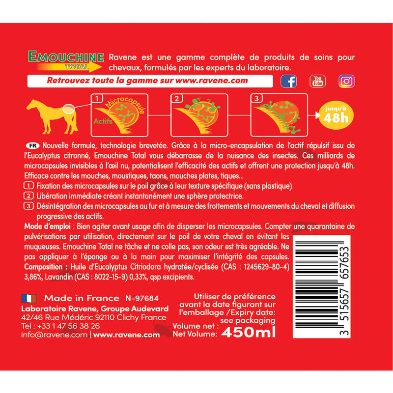 Repelente Insectos Equitación Caballo/Poni Emouchine Total 450 ml