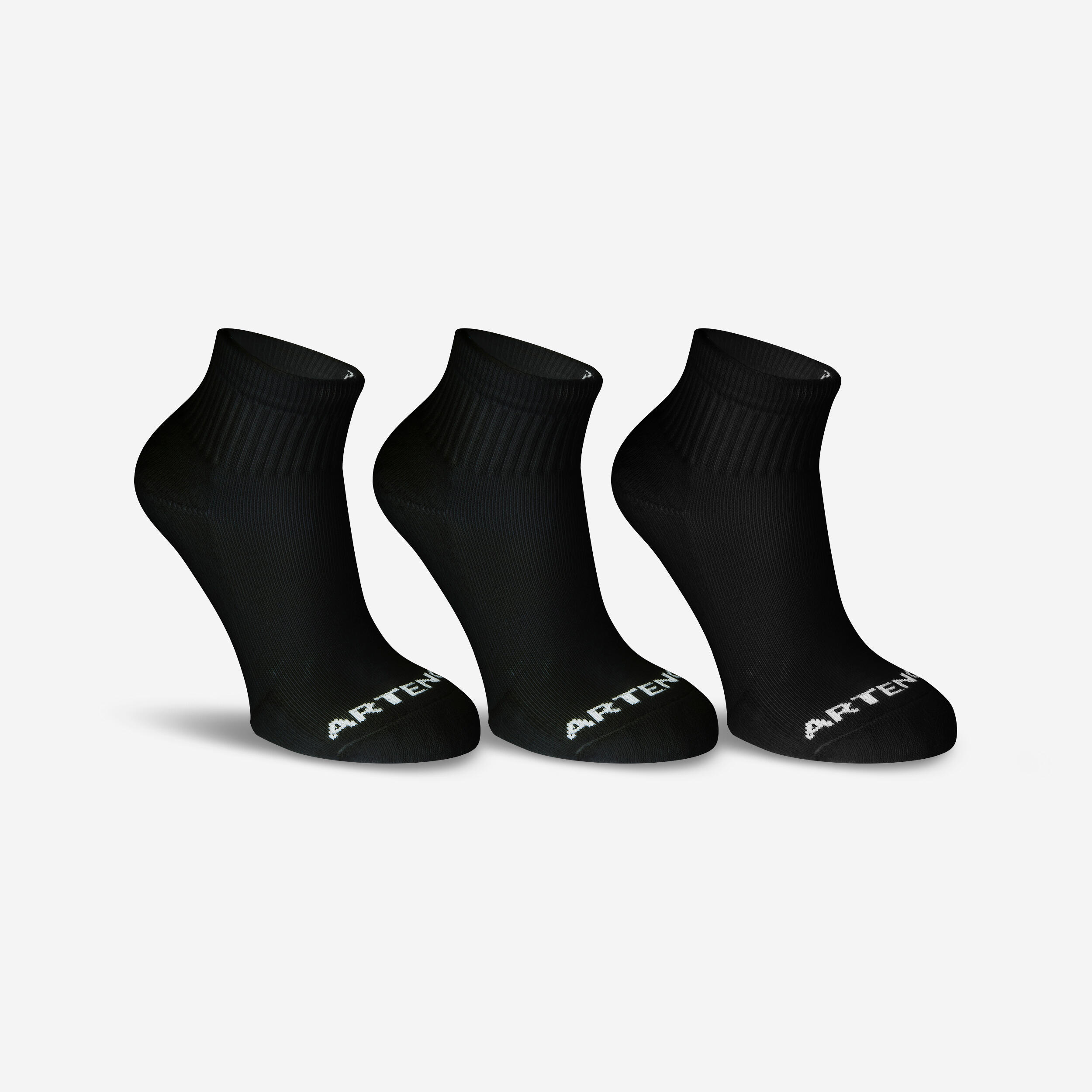 CHILDREN'S HALF-HEIGHT SPORTS SOCKS ARTENGO RS 100 BLACK PACK OF 3