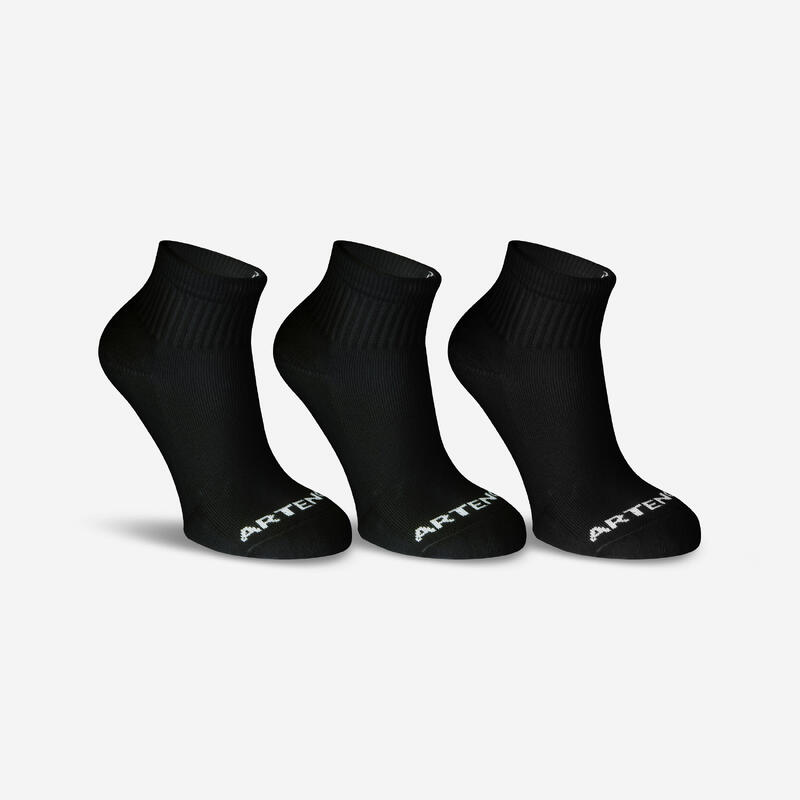 CHAUSSETTES DE SPORT ENFANT MI-HAUTES ARTENGO RS 100 NOIR LOT DE 3