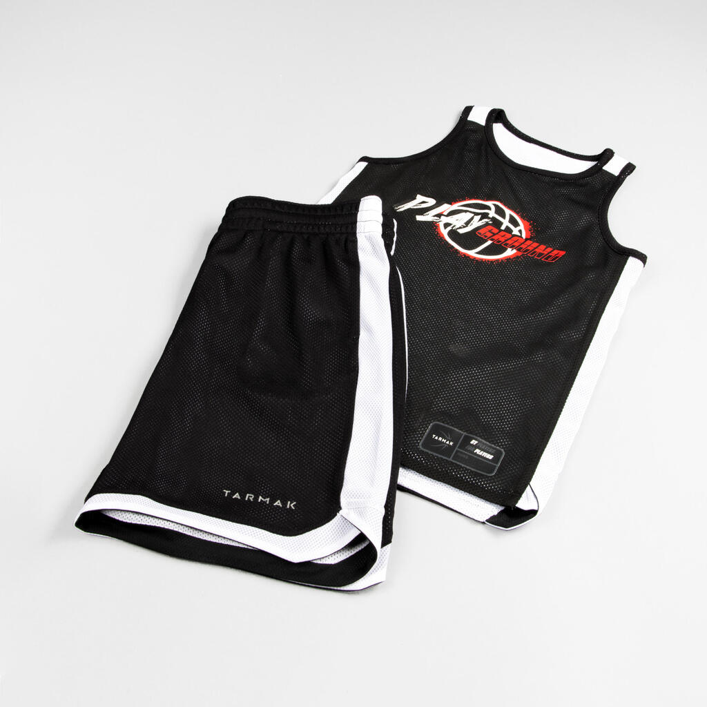 Kids' Reversible Basketball Shorts SH500R - Black/White