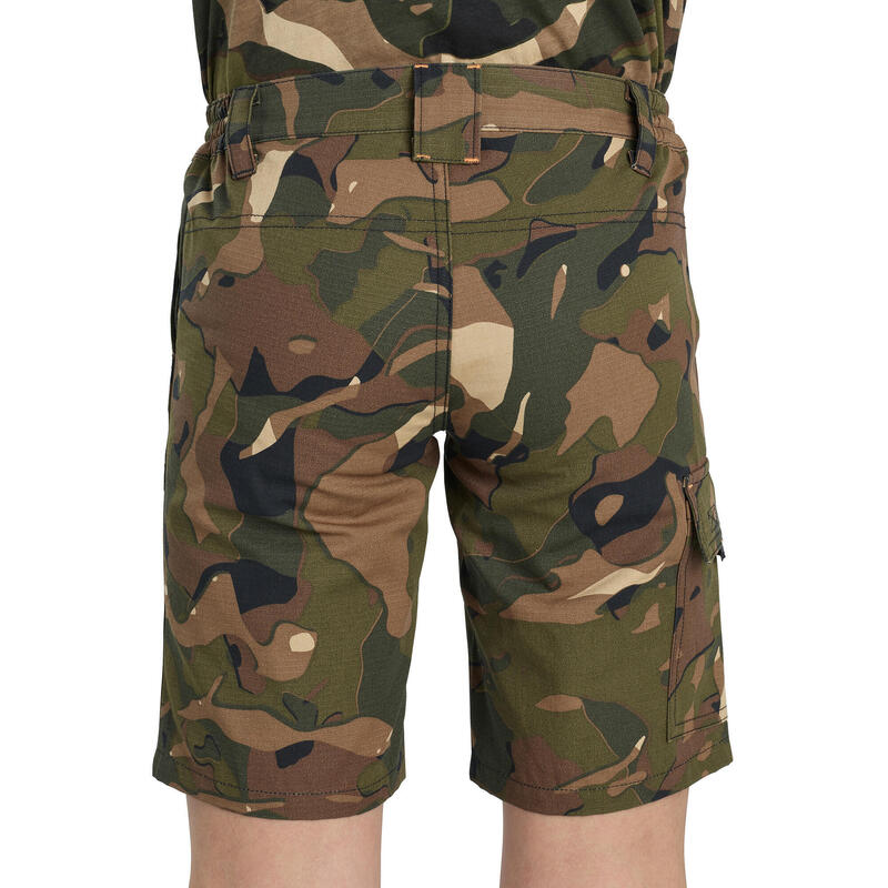 Bermudashorts Kinder 500 Camouflage Grün und Braun