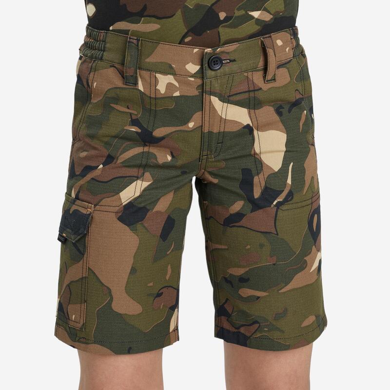 Bermudashorts Kinder 500 Camouflage Grün und Braun