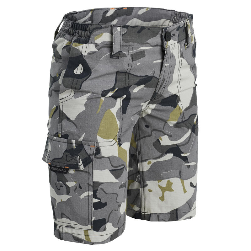 Junior hunting camouflaged Bermuda shorts 500 grey