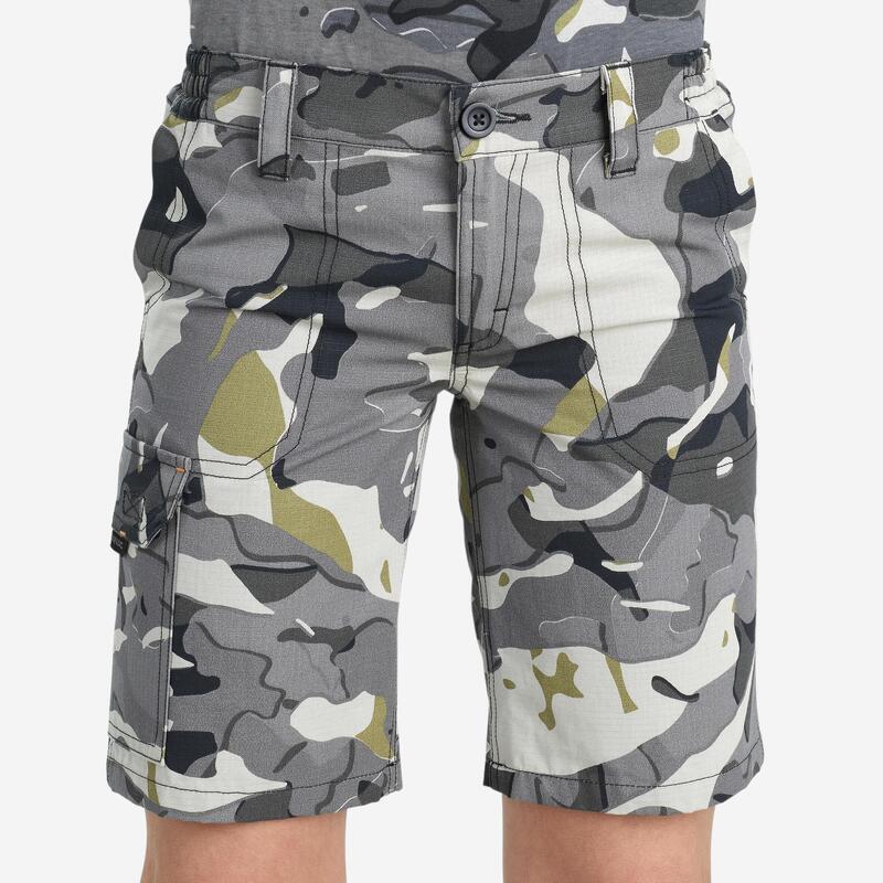 Jachtbermuda voor kinderen 500 camouflage grijs