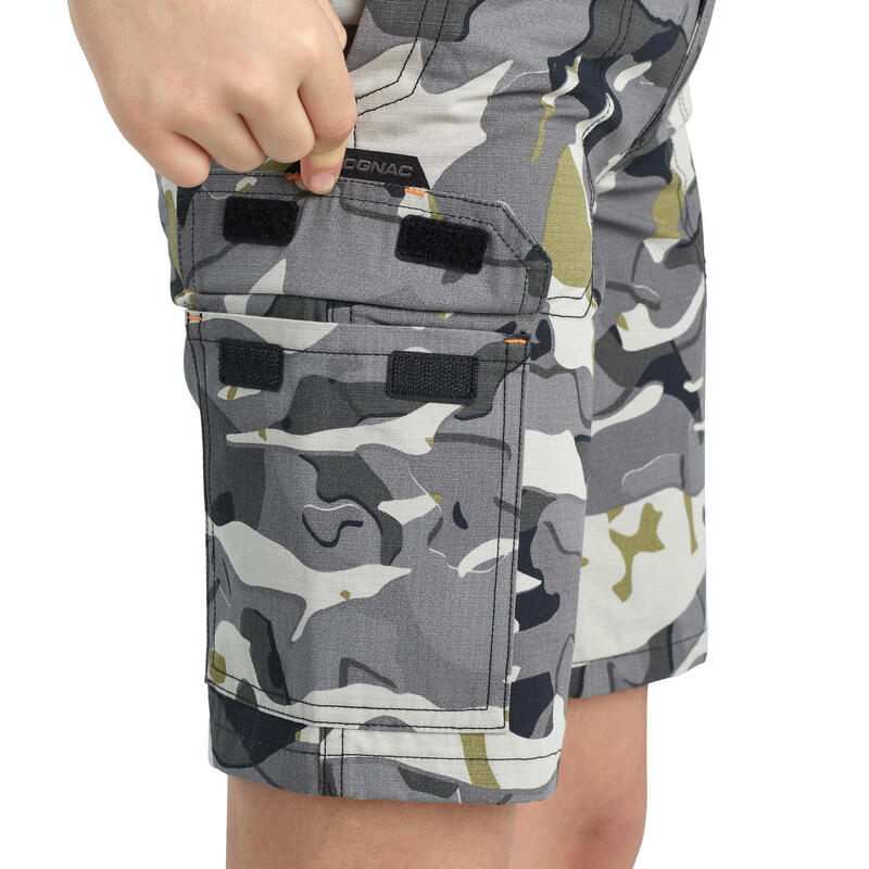 Bermuda chasse junior 500 camouflage gris