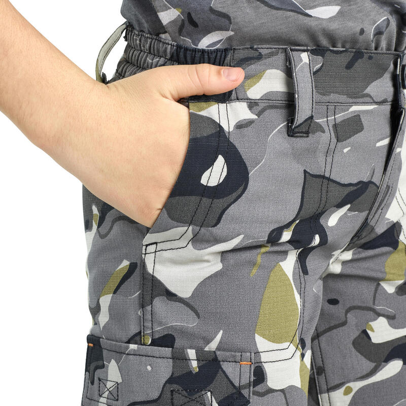 Bermuda chasse junior 500 camouflage gris