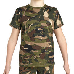 Camiseta Caza Solognac Niños Manga Corta Camuflaje Verde Island