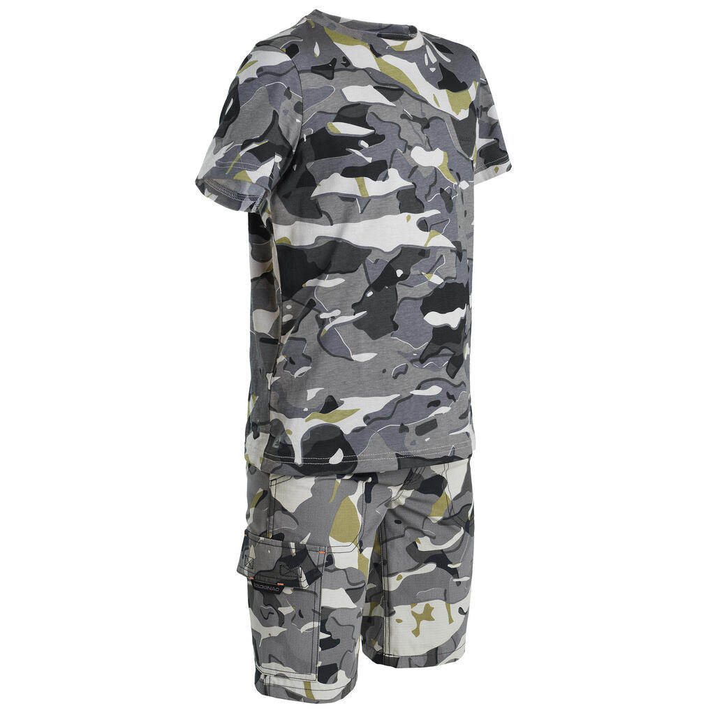 Junior Country Sport Short-Sleeved Cotton T-Shirt - 100 Woodland Camouflage Grey