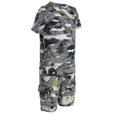 Junior Hunting Short-sleeved Cotton T-shirt - 100 woodland camouflage grey