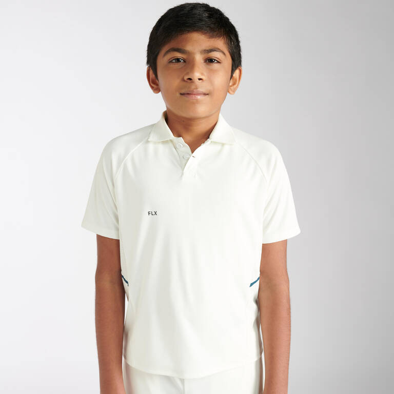 KIDS CRICKET WHITE POLO P 500 POLO ECO