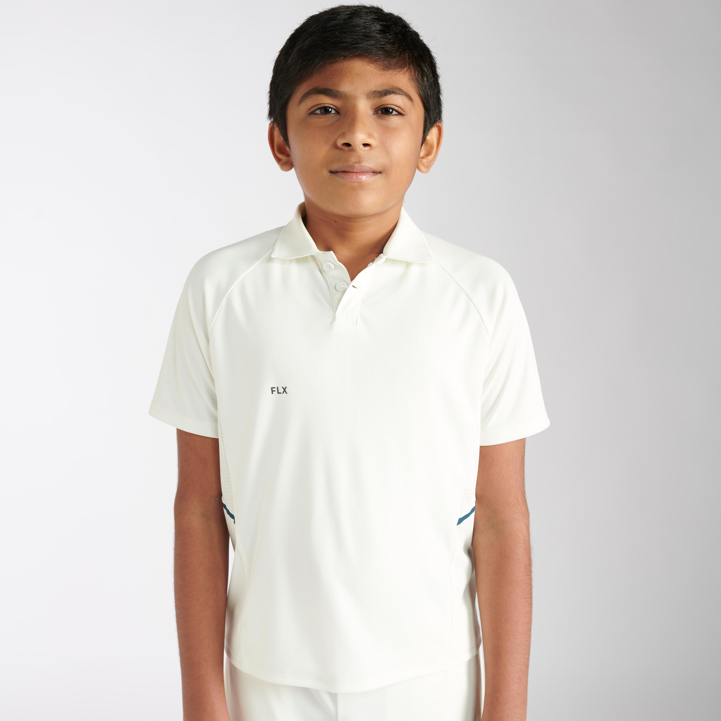 CRICKET WHITE POLO P 500 POLO ECO KIDS 1/4