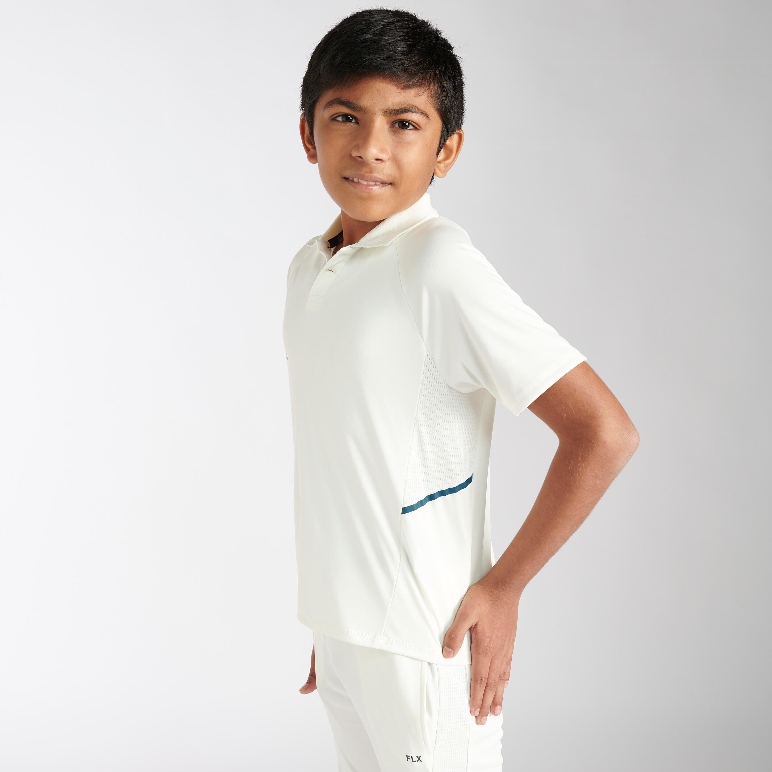 CRICKET WHITE POLO P 500 POLO ECO KIDS 3/4