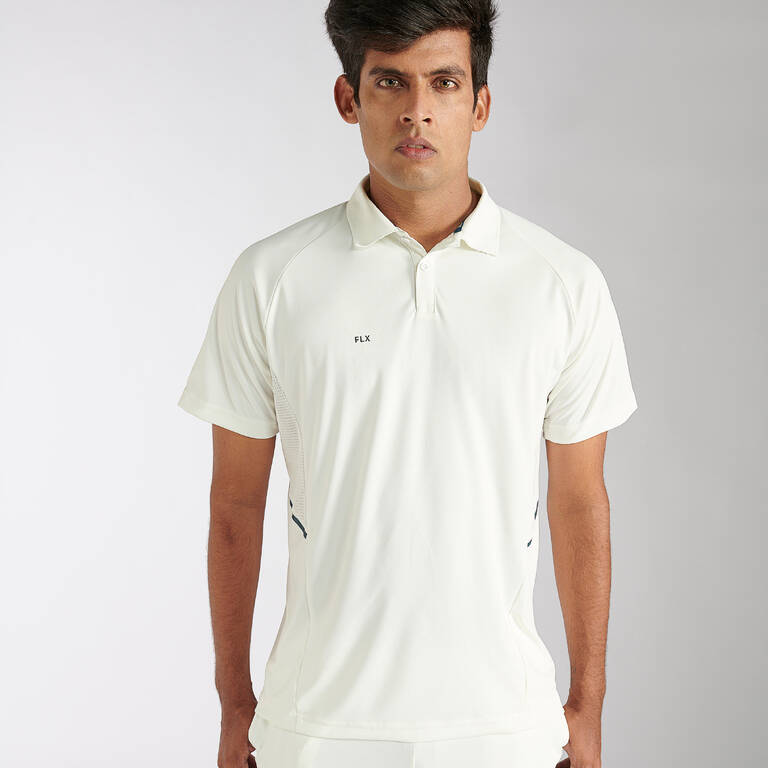 Men cricket white polo shirt p 500 polo eco