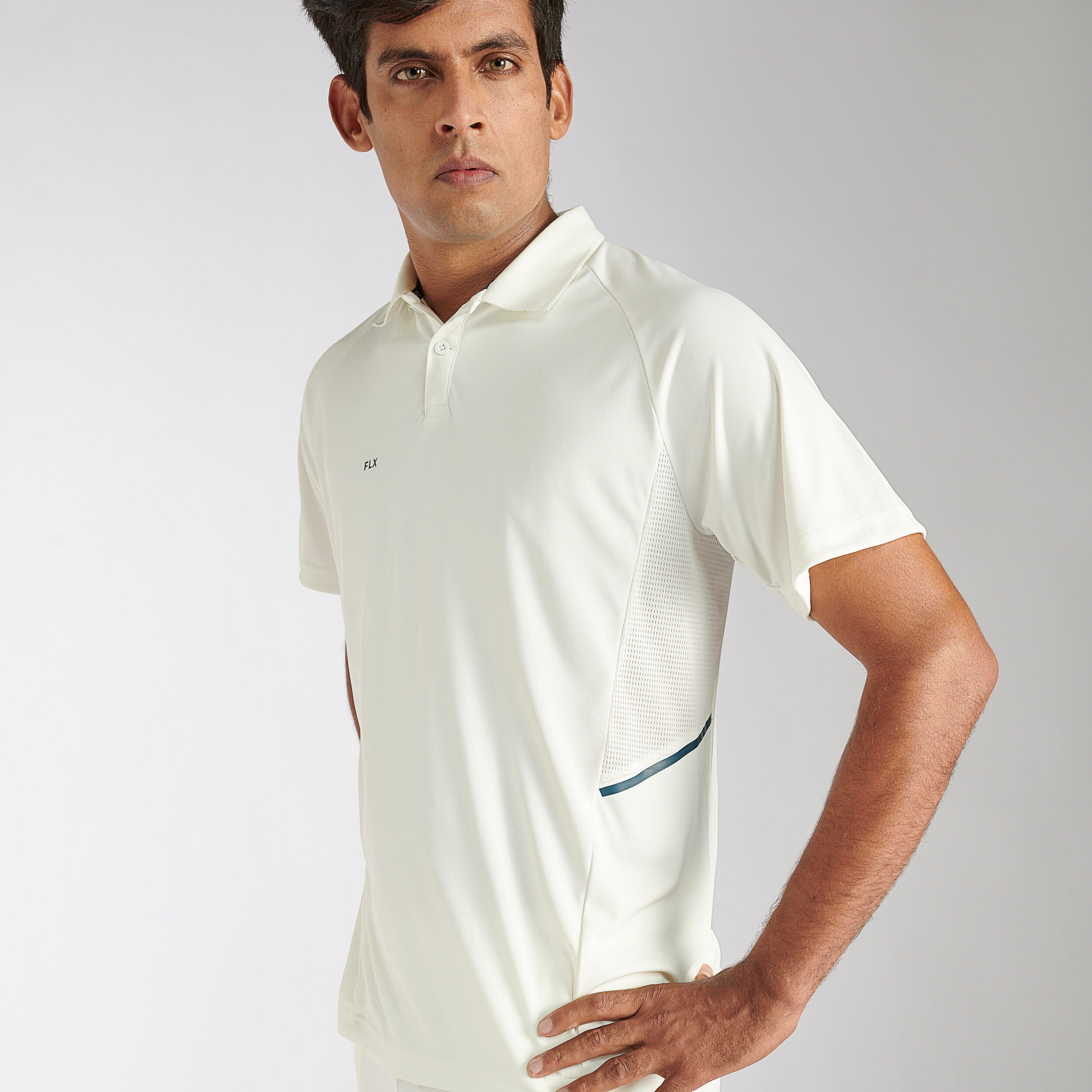 MEN'S QUICK DRY CRICKET HALF SLEEVE POLO P 500 MM WHITE