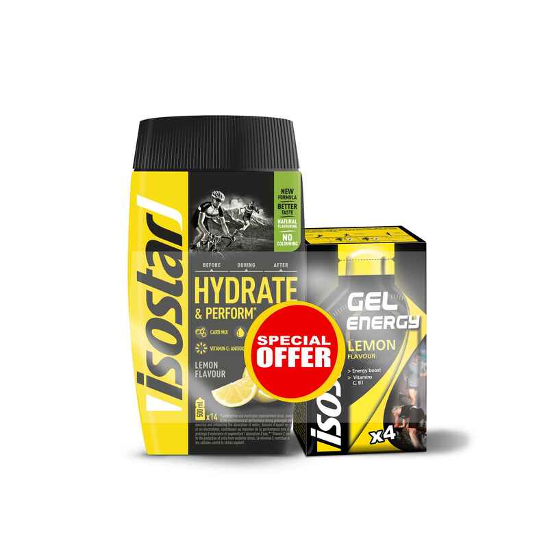 Isostar Promo Powder Hydrate & Perform lemon and lemon gel in a sachet