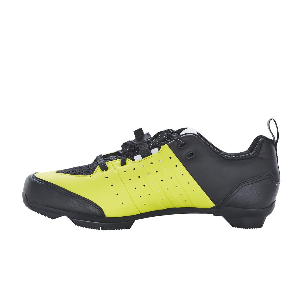 Road and Gravel Cycling Lace-Up SPD Shoes GRVL 500 - Yellow