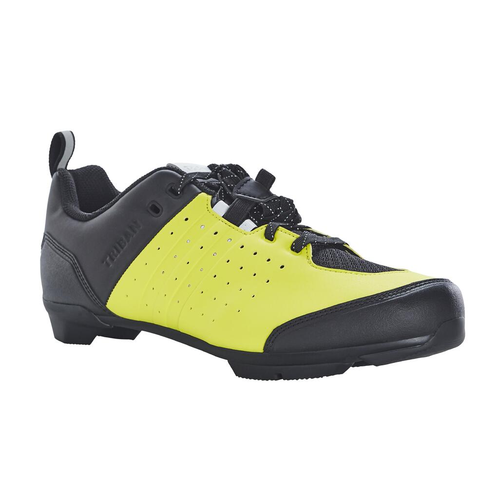 Road and Gravel Cycling Lace-Up SPD Shoes GRVL 500 - Yellow