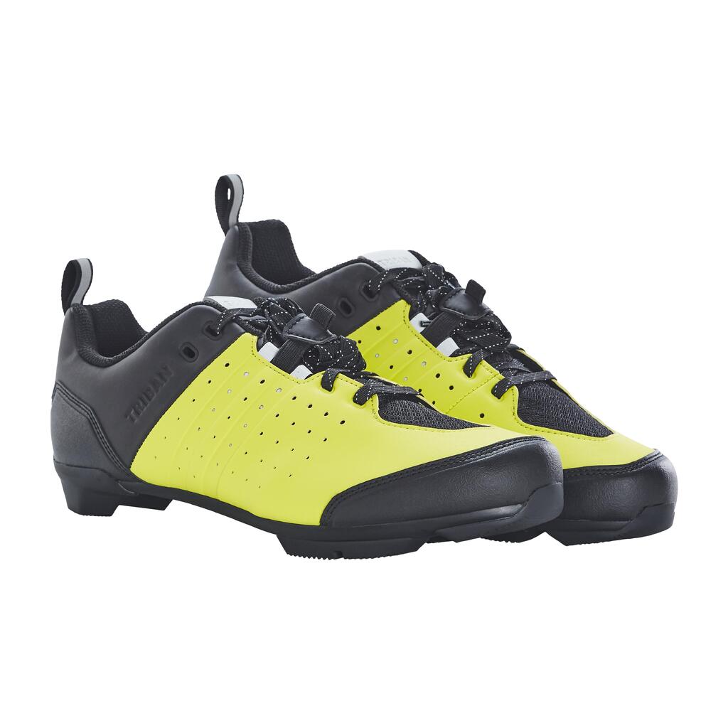 Road and Gravel Cycling Lace-Up SPD Shoes GRVL 500 - Yellow