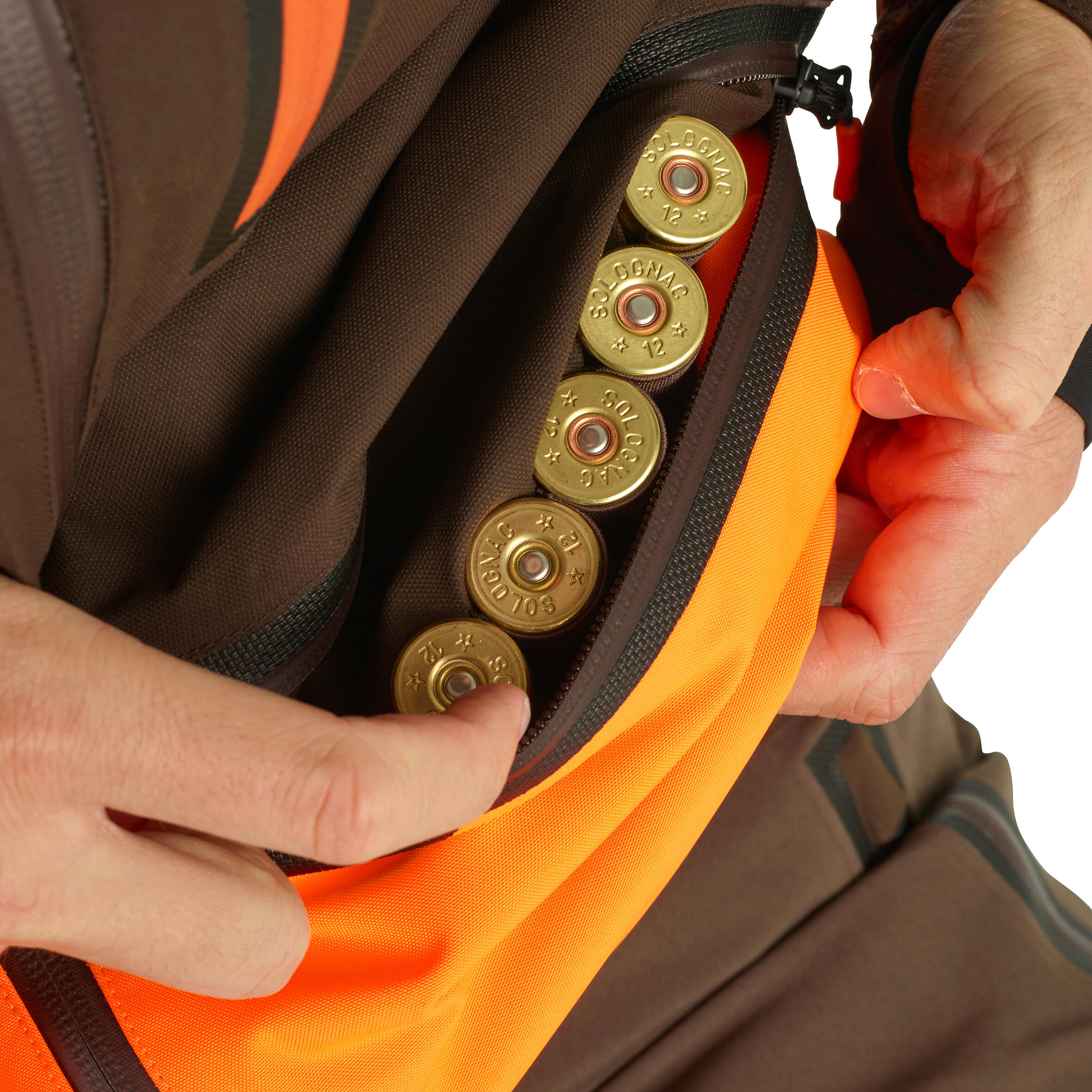 Veste chasse impermeable renfort fluo marron 900 becasse 17/29