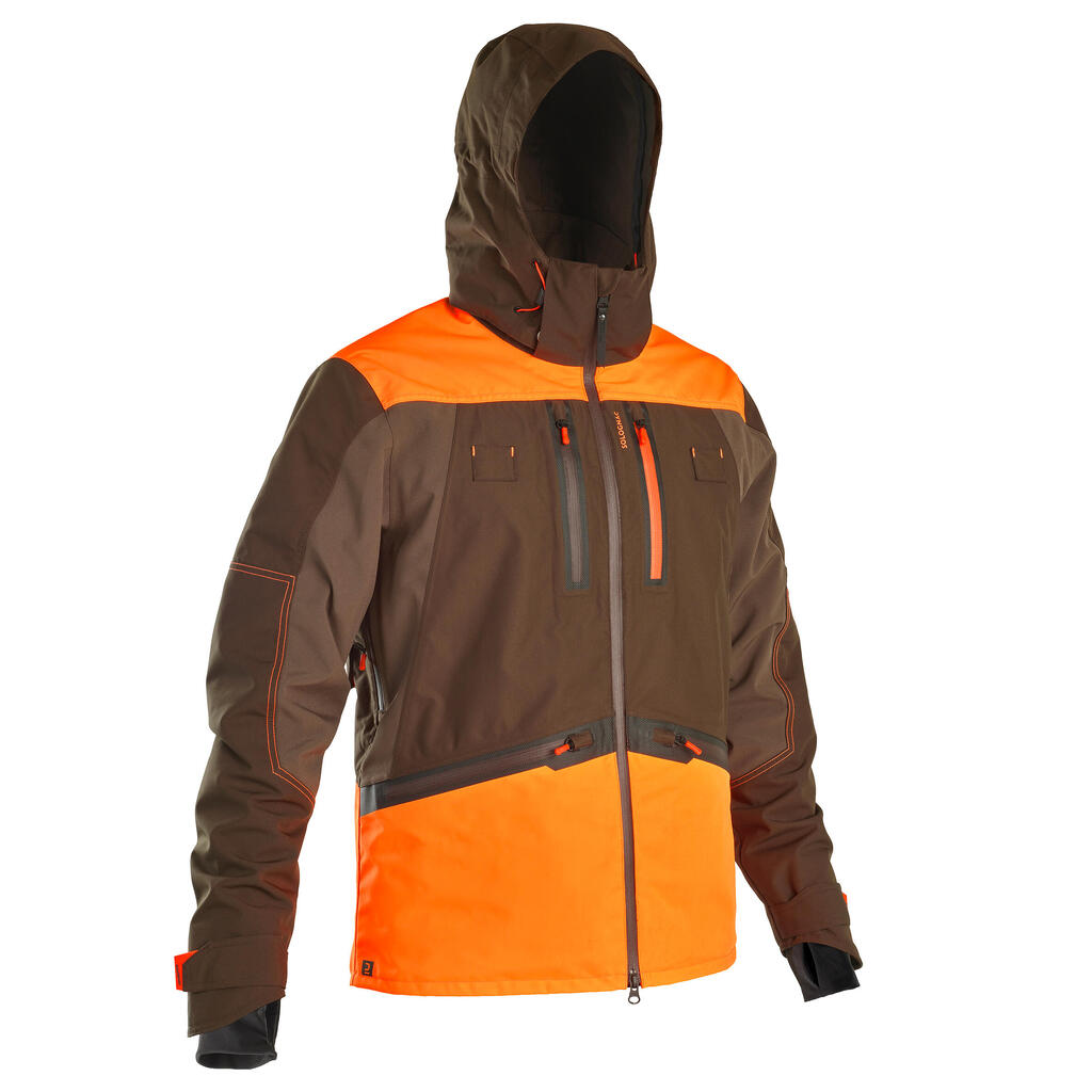 HUNTING WATERPROOF REINFORCED JACKET 900 - NEON BROWN - WOODCOCK