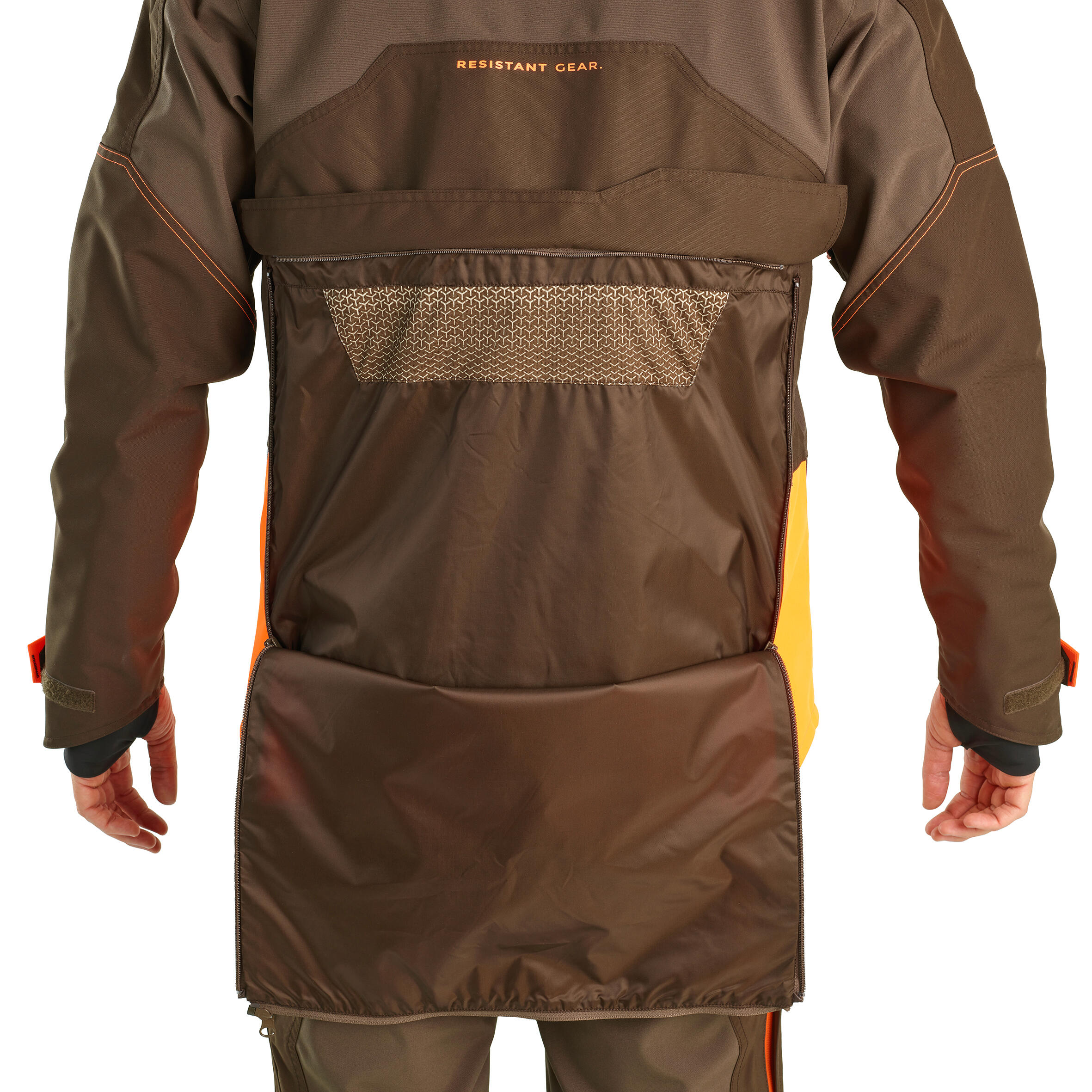 Veste chasse impermeable renfort fluo marron 900 becasse 15/29
